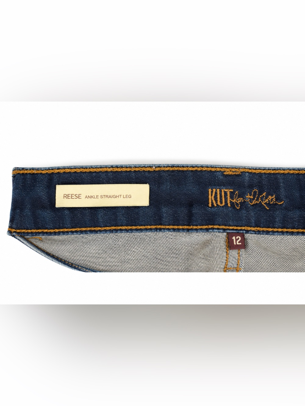 KUT from the Kloth Reese Ankle Straight Leg Jeans Size 12 Distressed Dark Wash - Picture 5 of 6